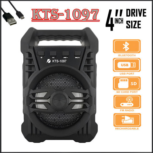 KTS-1097 Mini Portable 4-Inch Wireless Bluetooth Speaker with Enhanced Stereo Bass, LED Disco Lights, and Mic Input for Seamless Connectivity